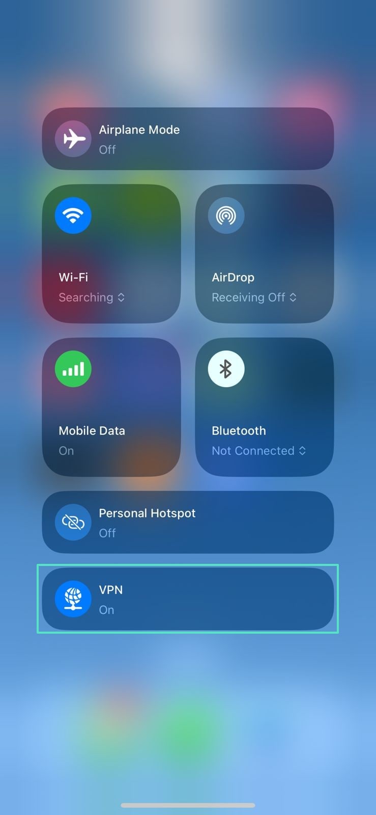 enable vpn ios control center