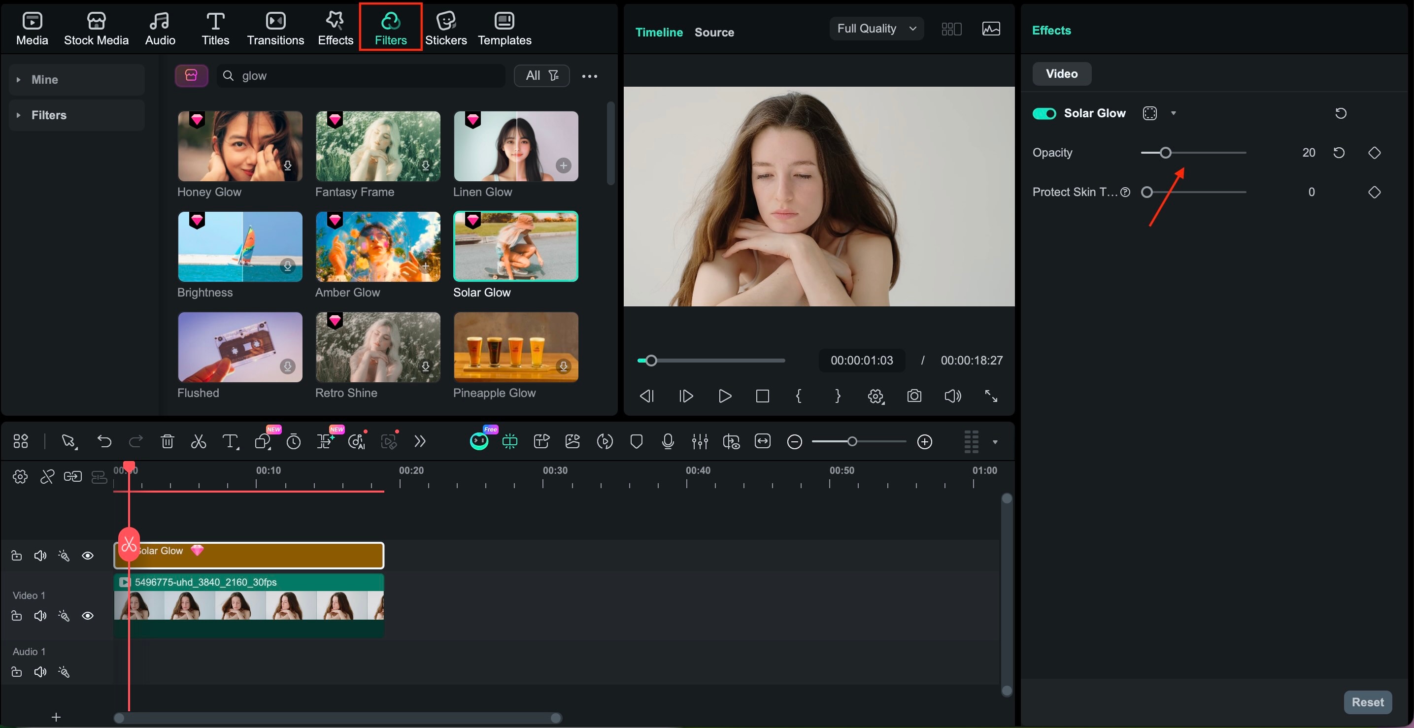add a glow filter to the clip