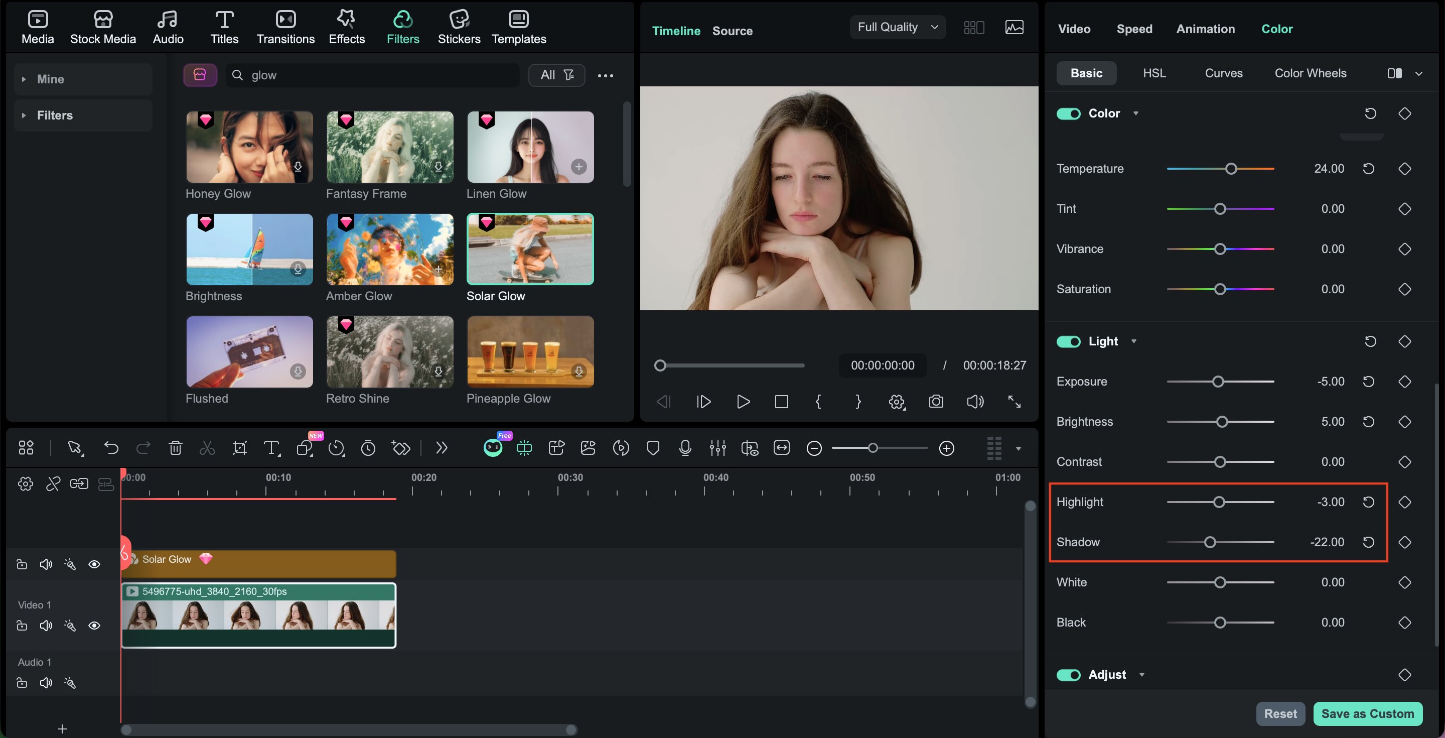 adjust the highlight and shadow