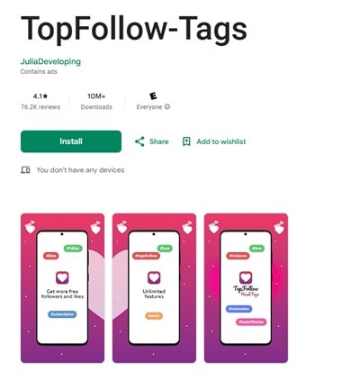 topfollow play store page