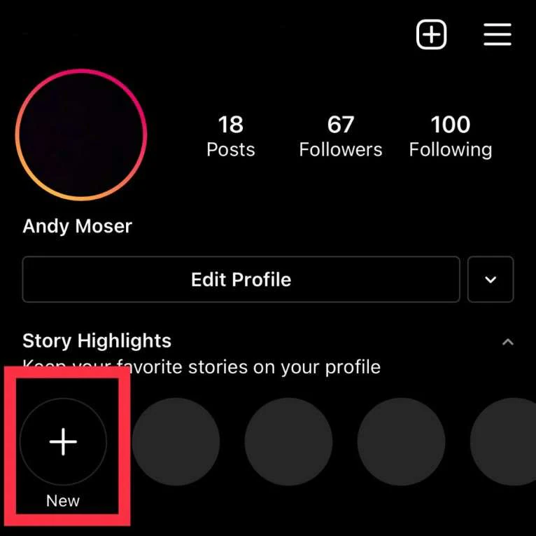 tap new to create highlight instagram