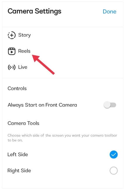 instagram reels opções de camera