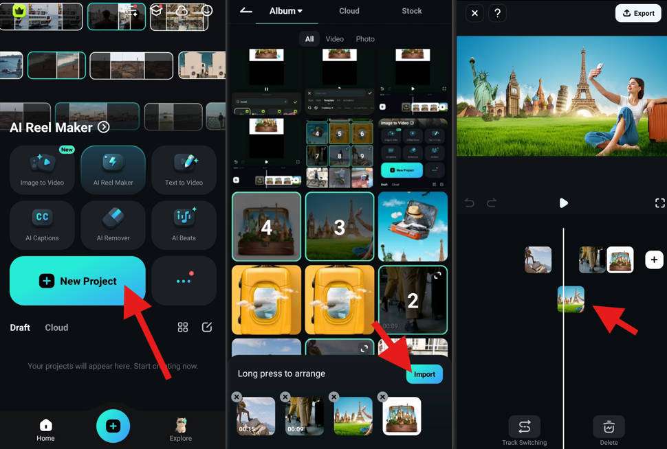 create a new project filmora mobile