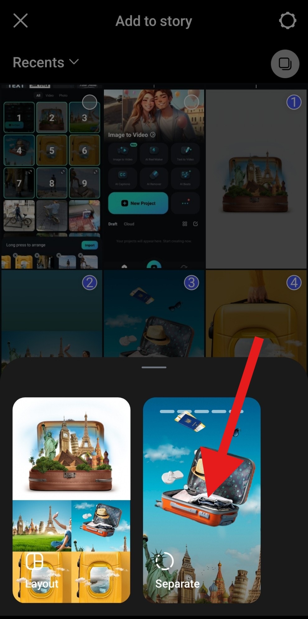 select separate option instagram story slideshow
