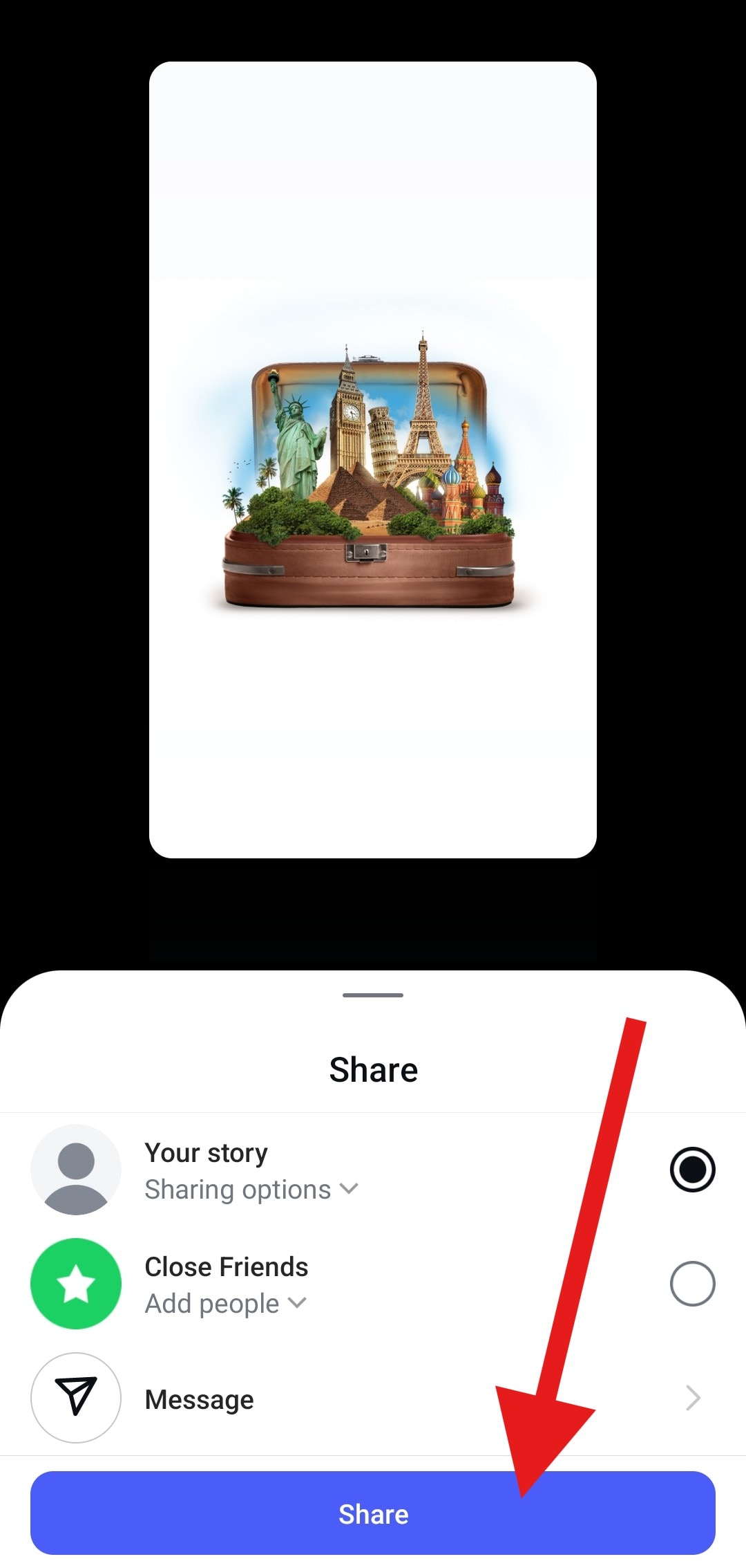 confirm your audience and tap share