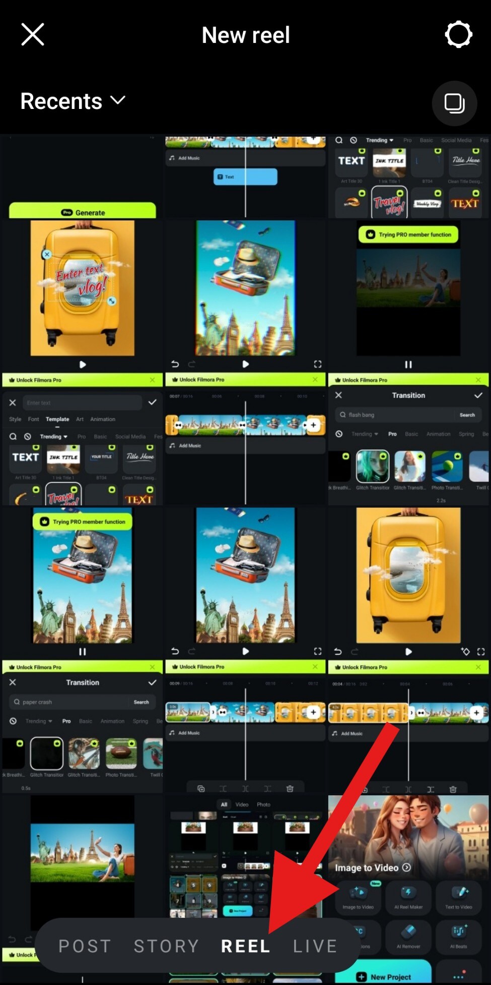 select to create a reel instagram