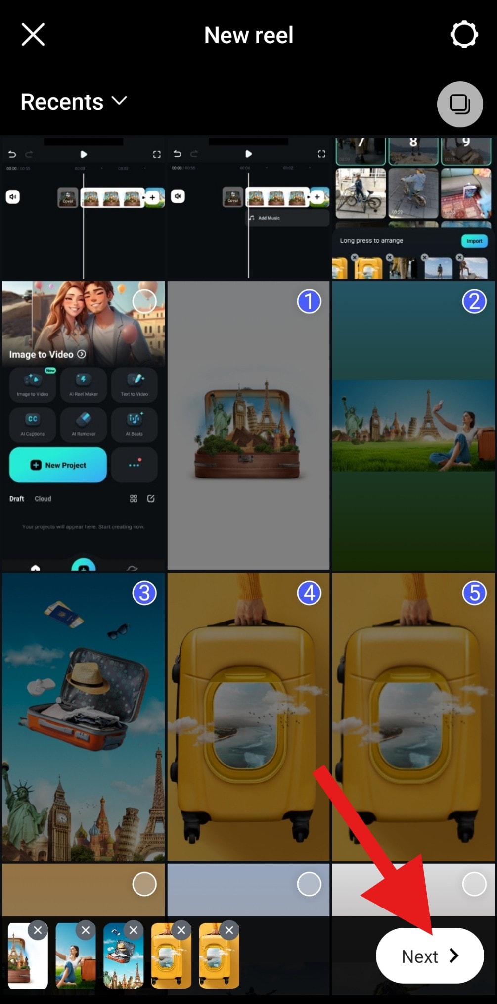 add multiple files to instagram reel