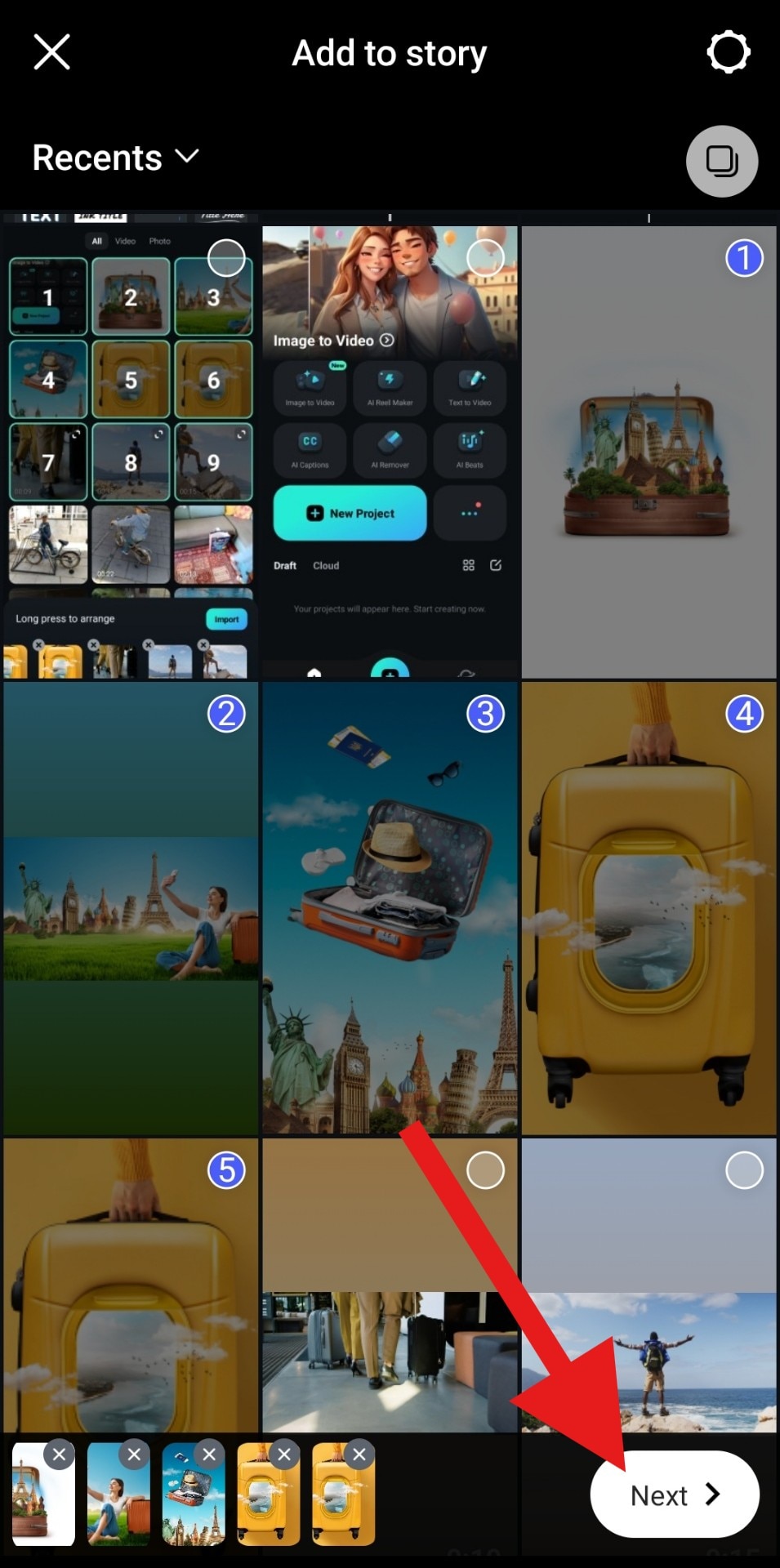 add multiple files to instagram story
