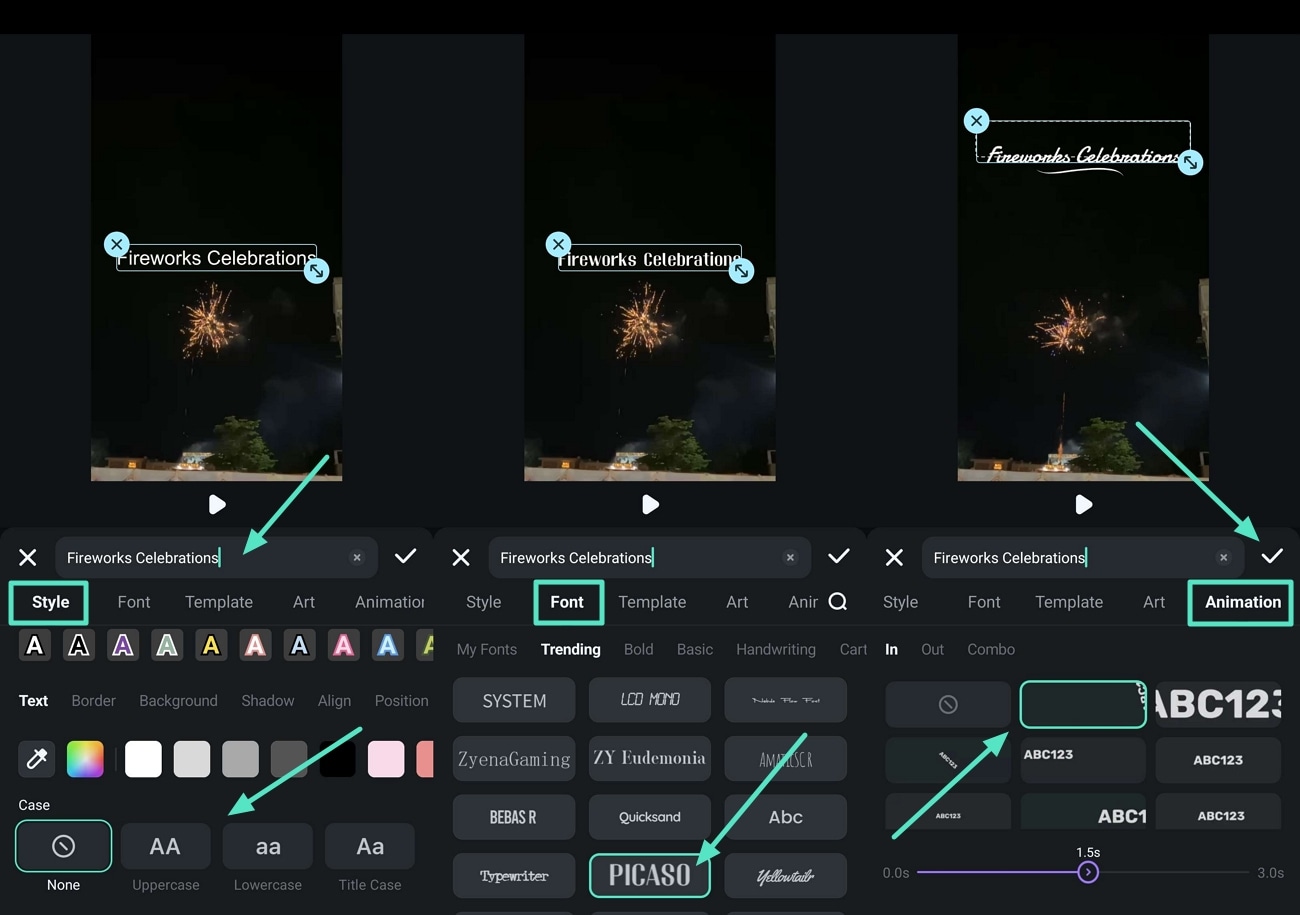 adjust text font and animation