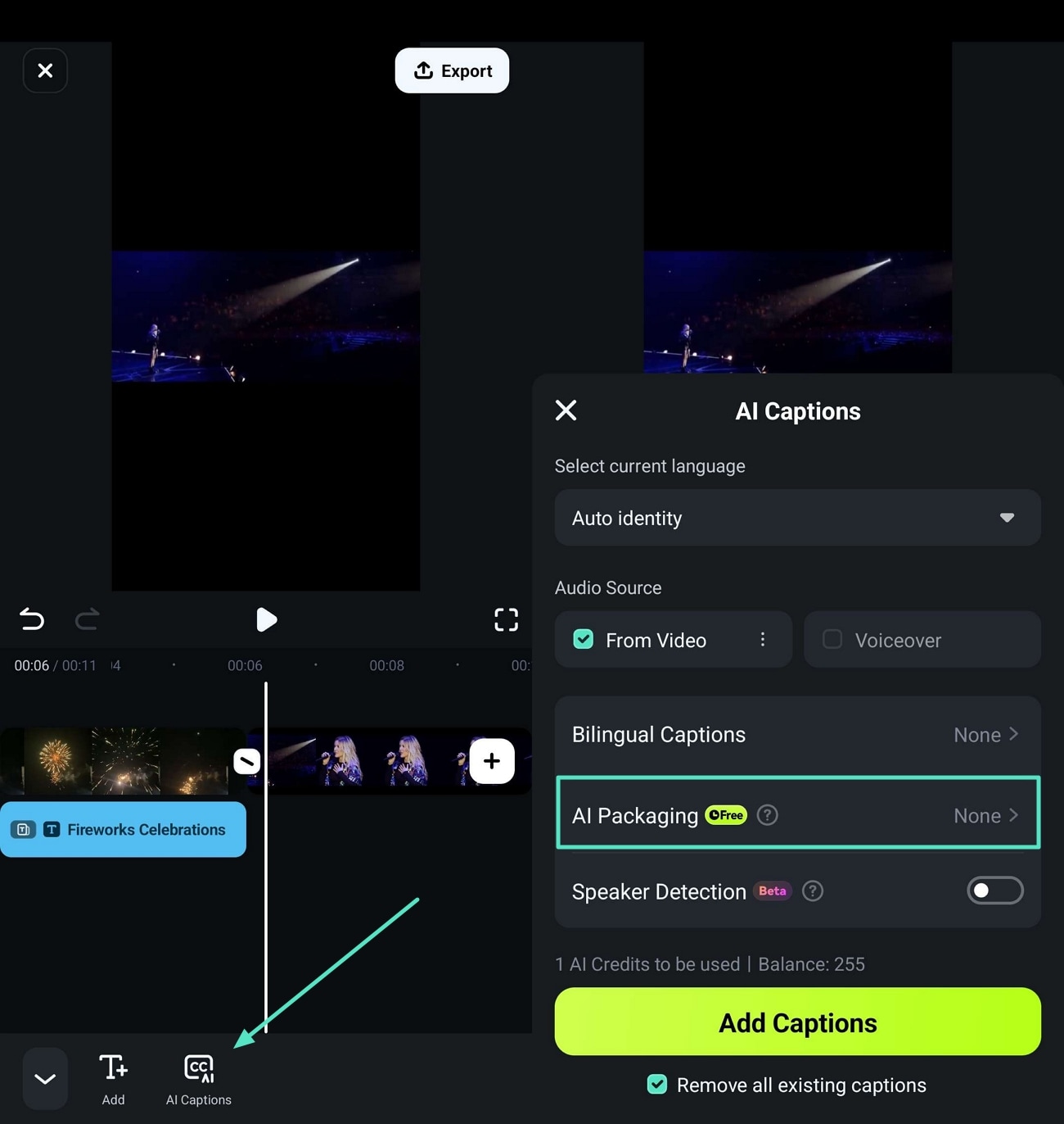 access ai captions ai packaging