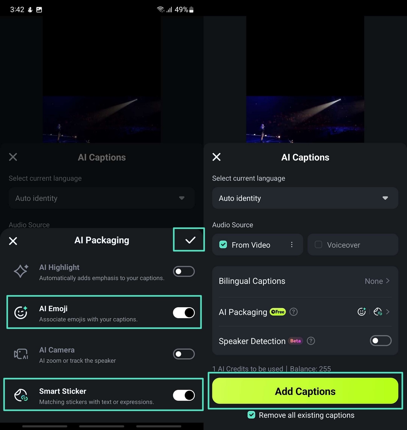 add captions with emojis and stickers