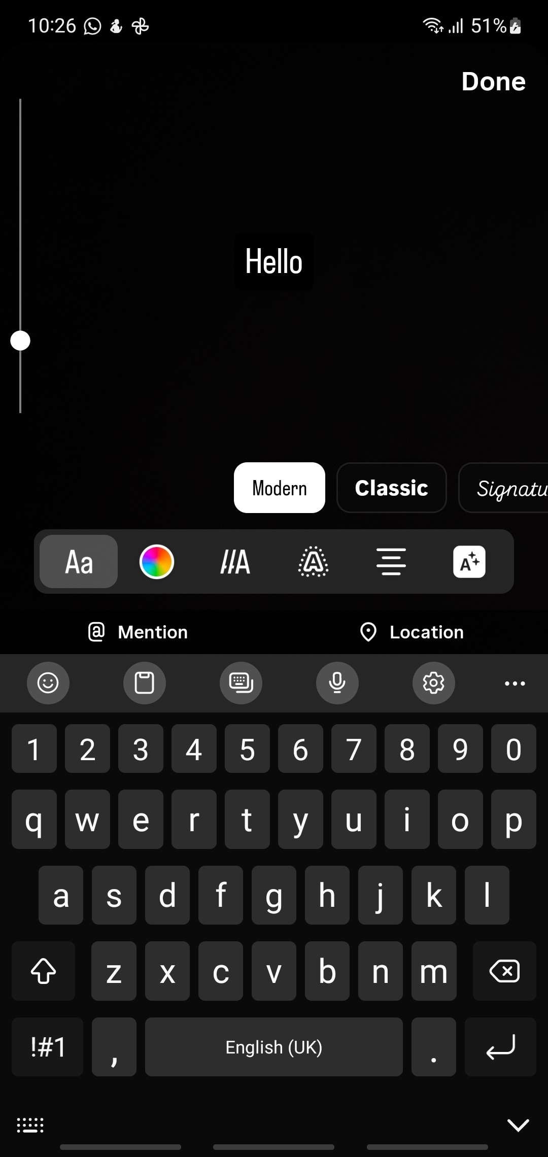 choose modern font isntagram story