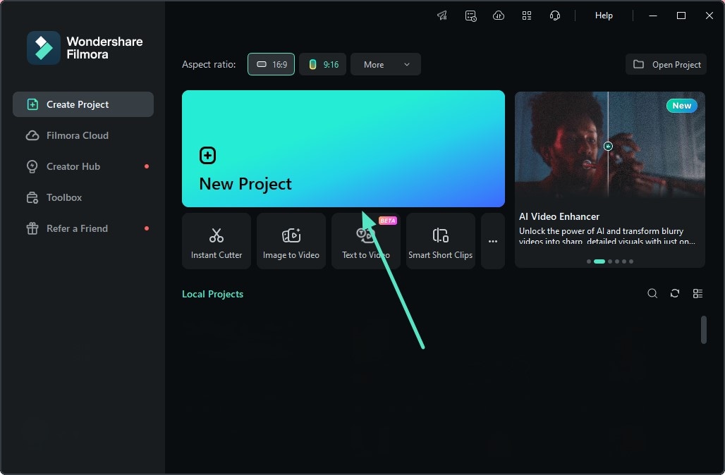 create new project filmora project