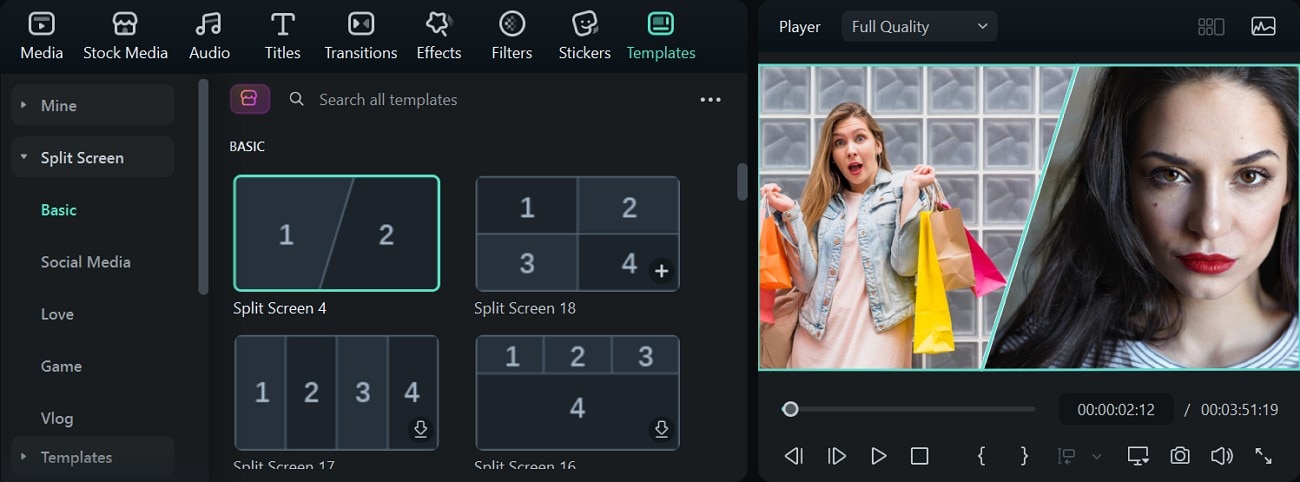 split screen templates