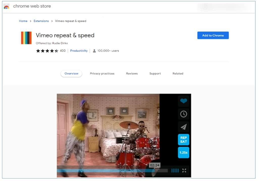 vimeo repeat and speed erweiterung installieren