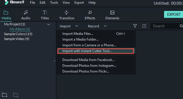 Import videos to Filmora Instant Cutter