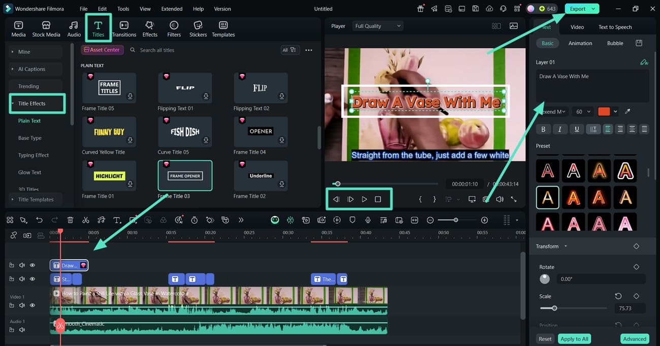 add intro caption and hit export