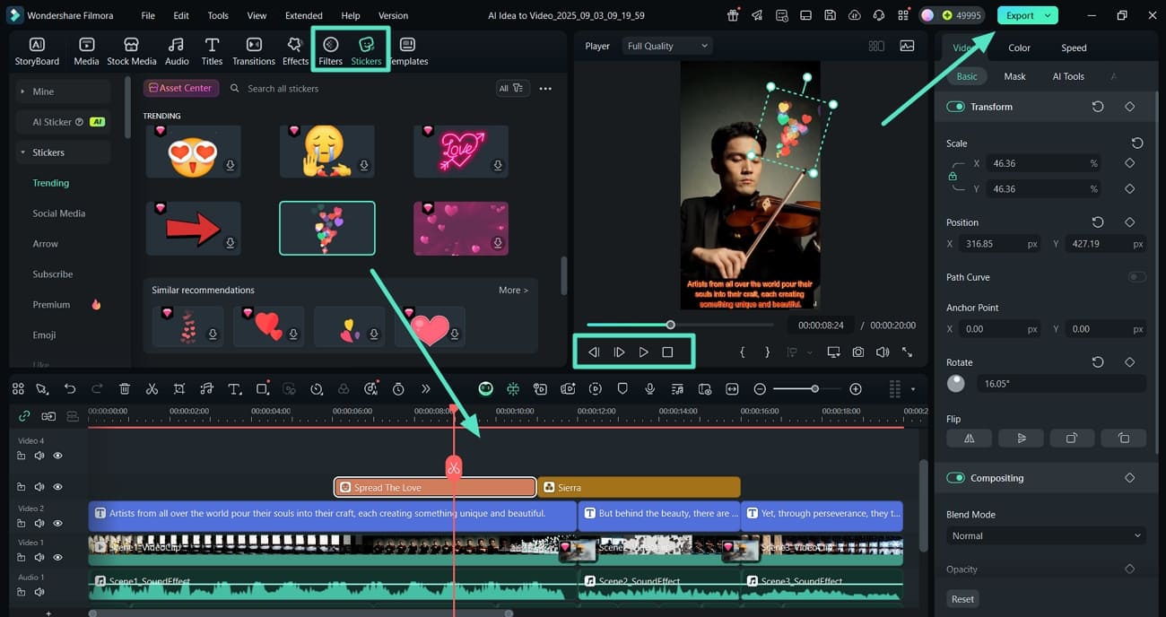 apply filters and stickers visual appearance