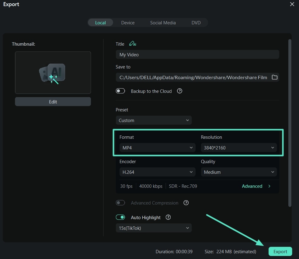 export translated video filmora