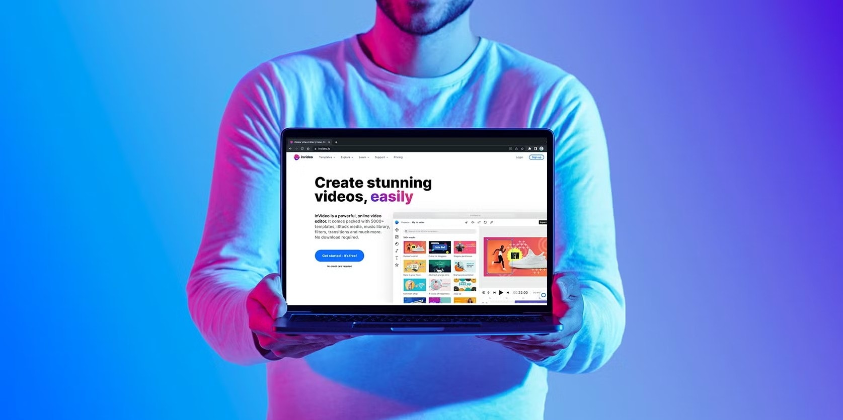a person holding laptop with invideo