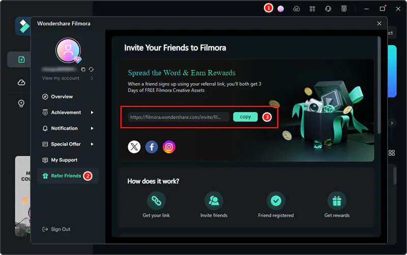 invite your friends to filmora