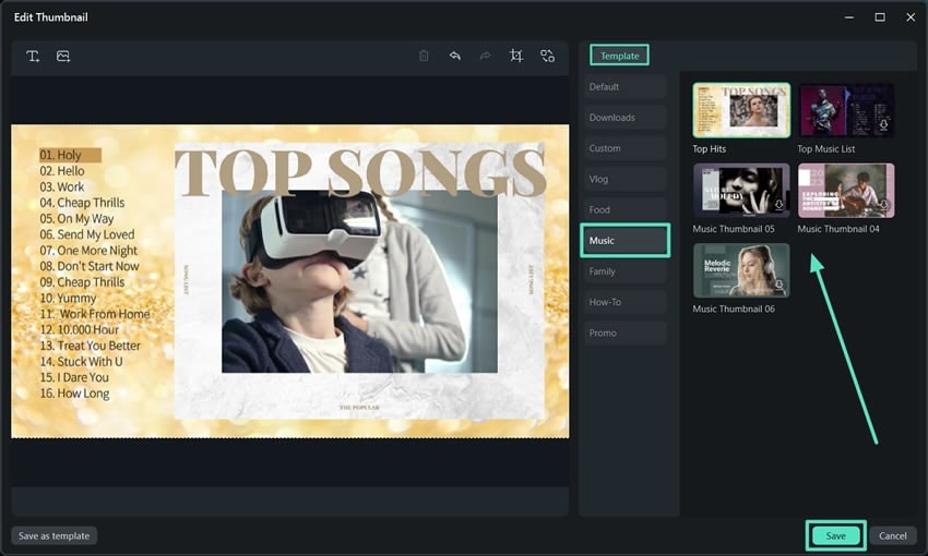 select template and save thumbnail