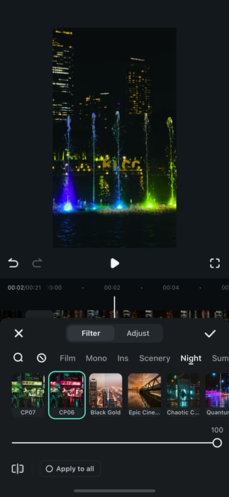 apply filter on filmora
