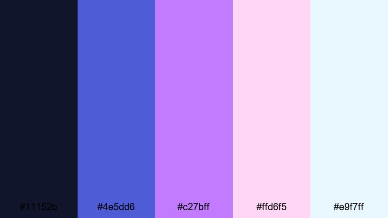 iridescent studio glow blue magenta color palette with hex codes