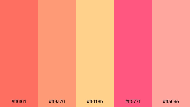 island sunset fiesta coral color palette with hex codes