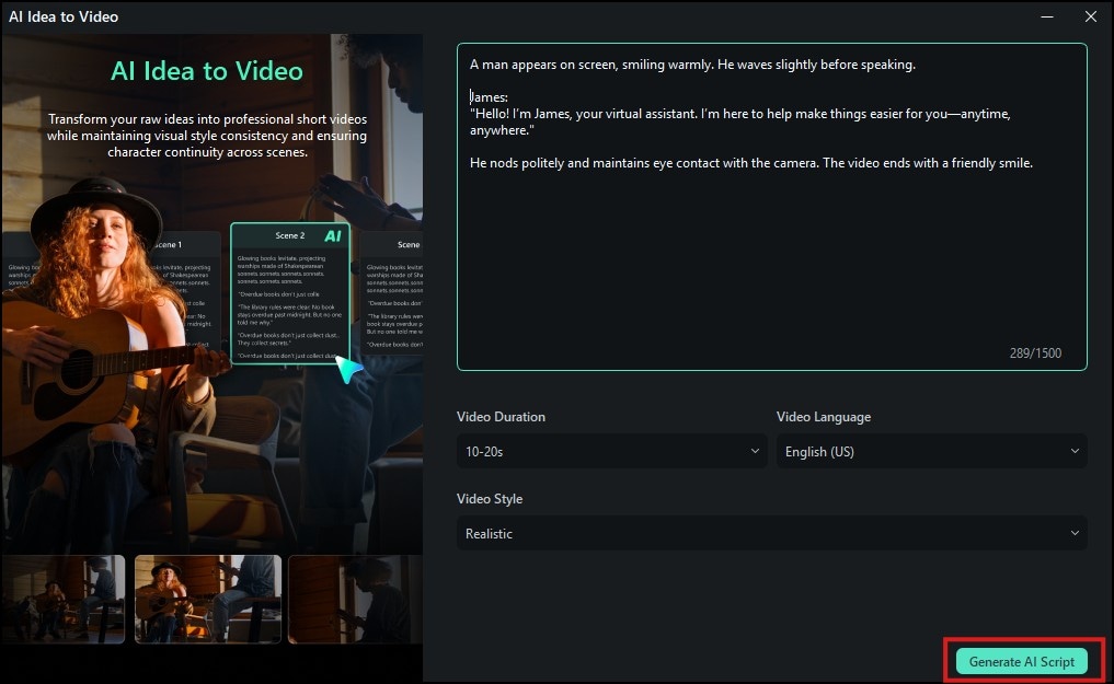 inputing prompt on filmora