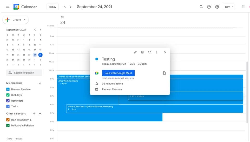 participe do google meet pelo calendário