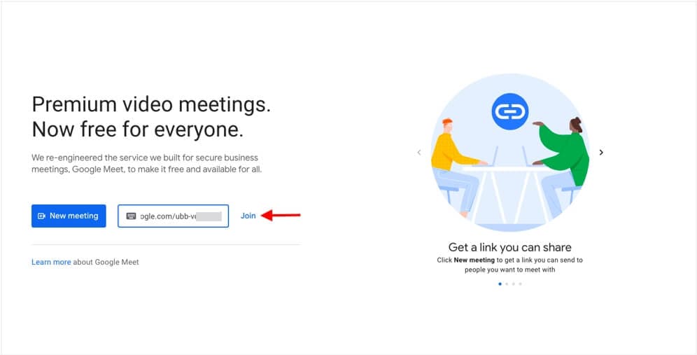 Google Meeting auf der Webseite beitreten