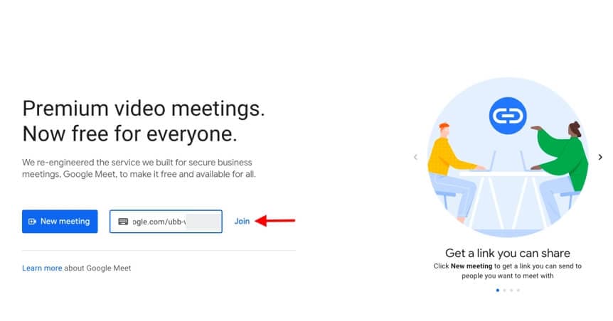 bergabung ke google meet menggunakan tautan di situs web