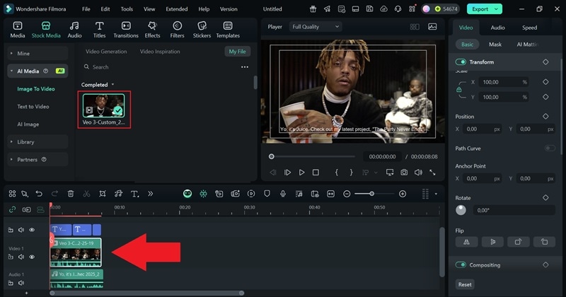 drag ai video to timeline