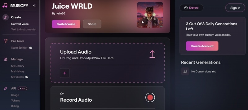 musicfy juice wrld ai voice generator