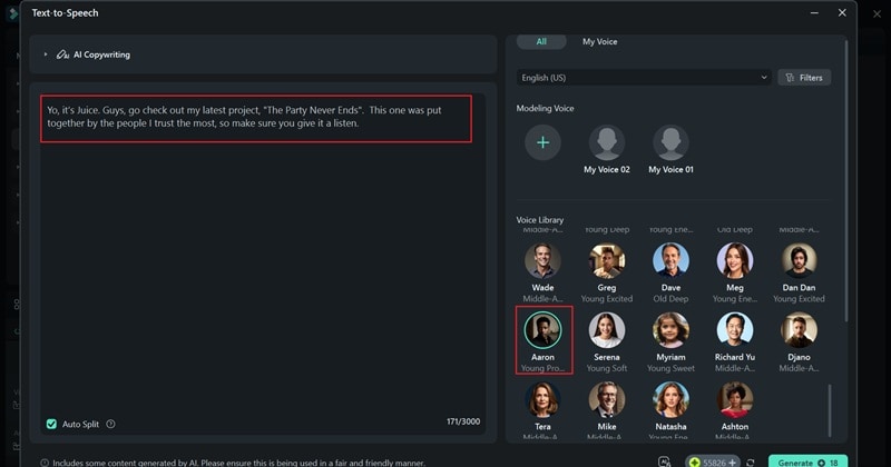 type text and select voice