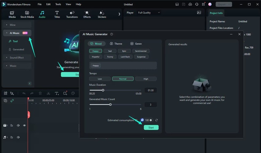 access filmora ai music