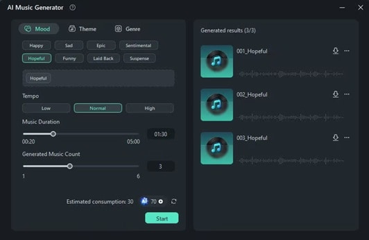 select the music mood theme genre