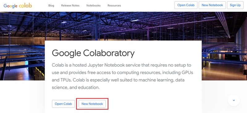 create new notebook on google colab
