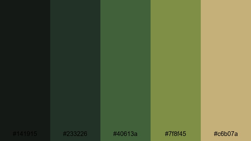 jungle noir drama brown green color palette with hex codes