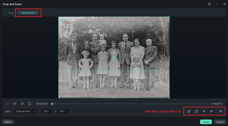 adjust the start and end frame
