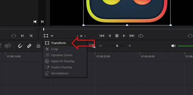 Wählen Sie die Transformieren-Option in Davinci Resolve