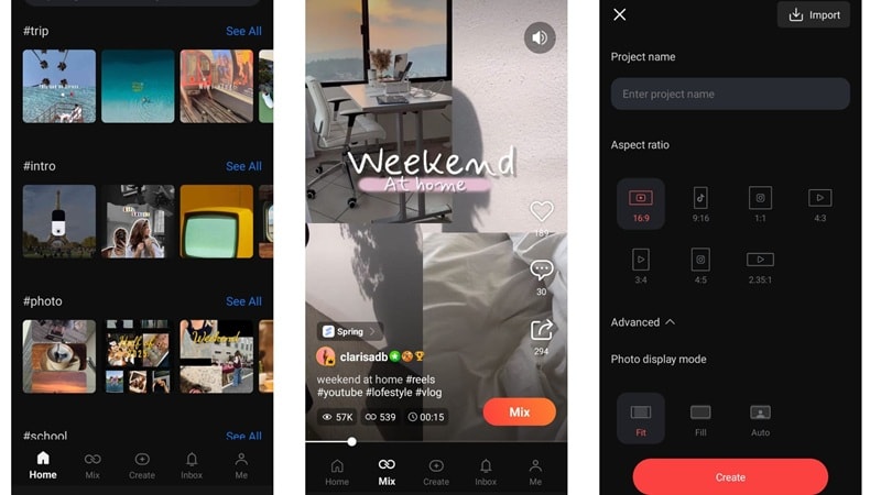 kinemaster editor app home interface