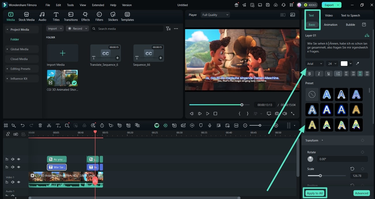 edit text properties filmora desktop