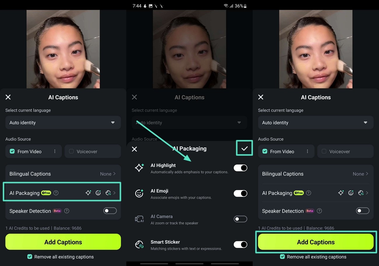 turn on ai packaging elements