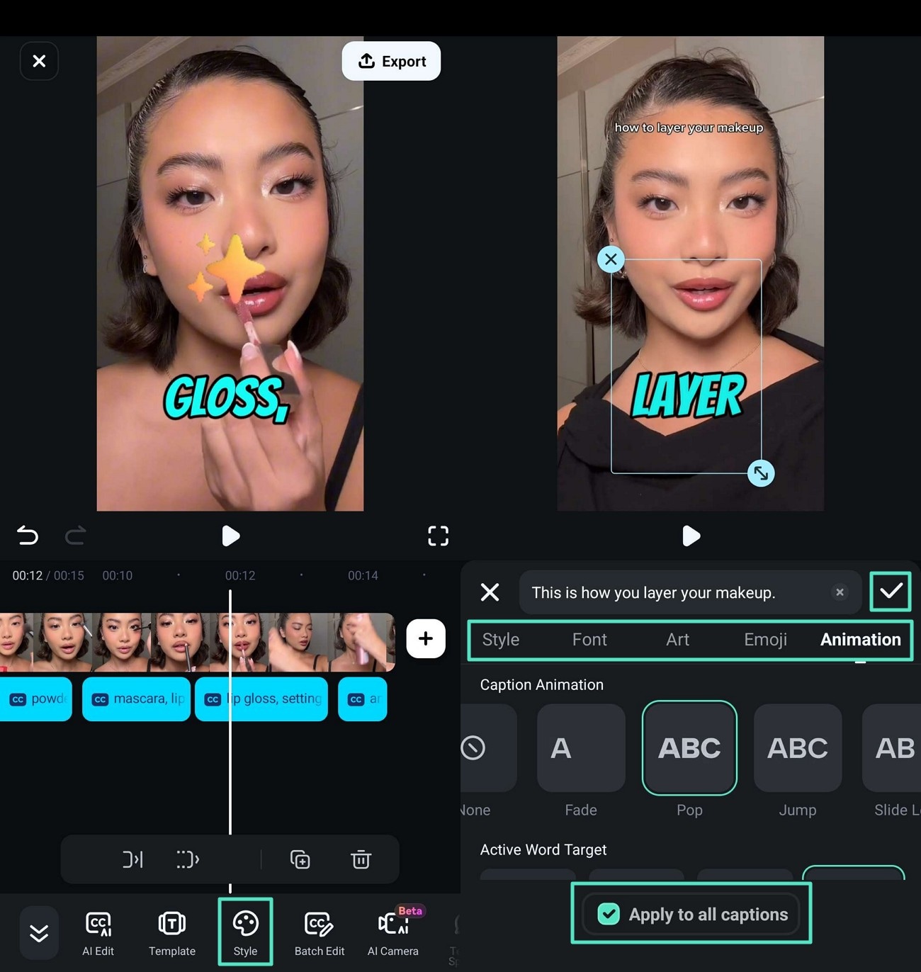 apply text animations filmora app