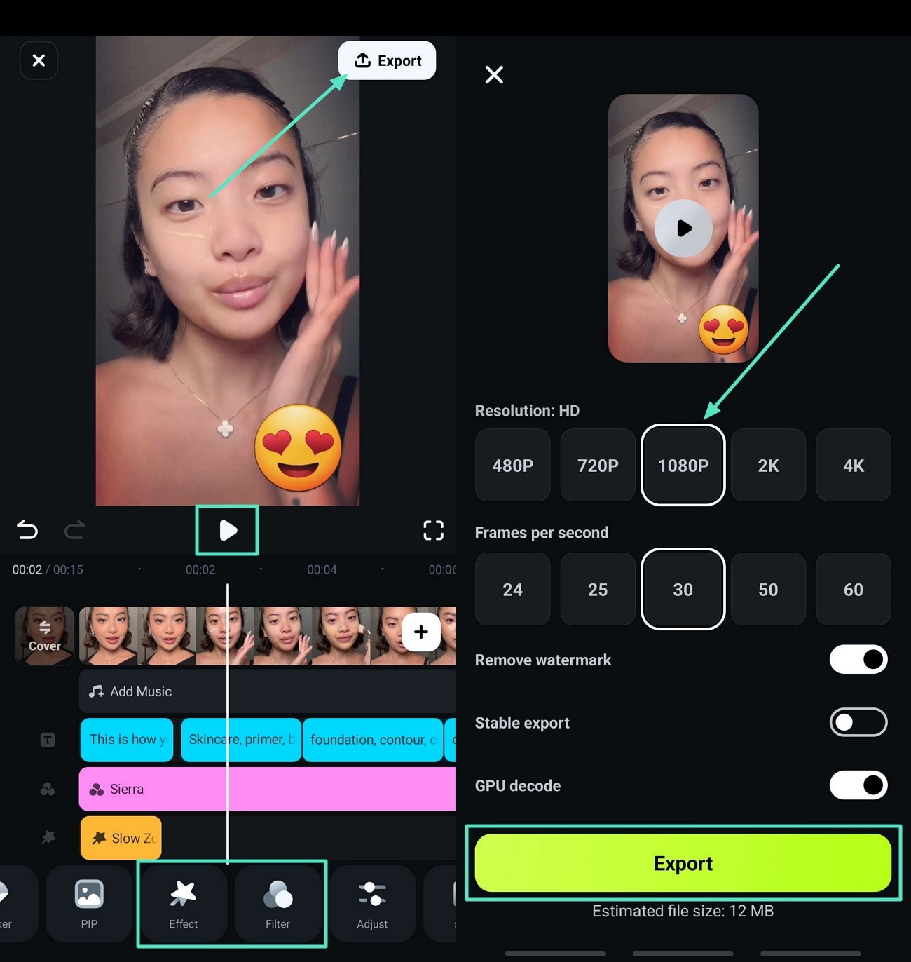 preview results and export