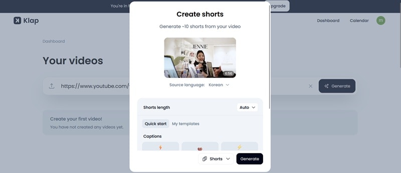 create shorts with klap