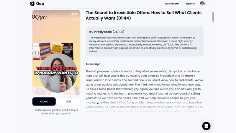 no advanced editing features on klap