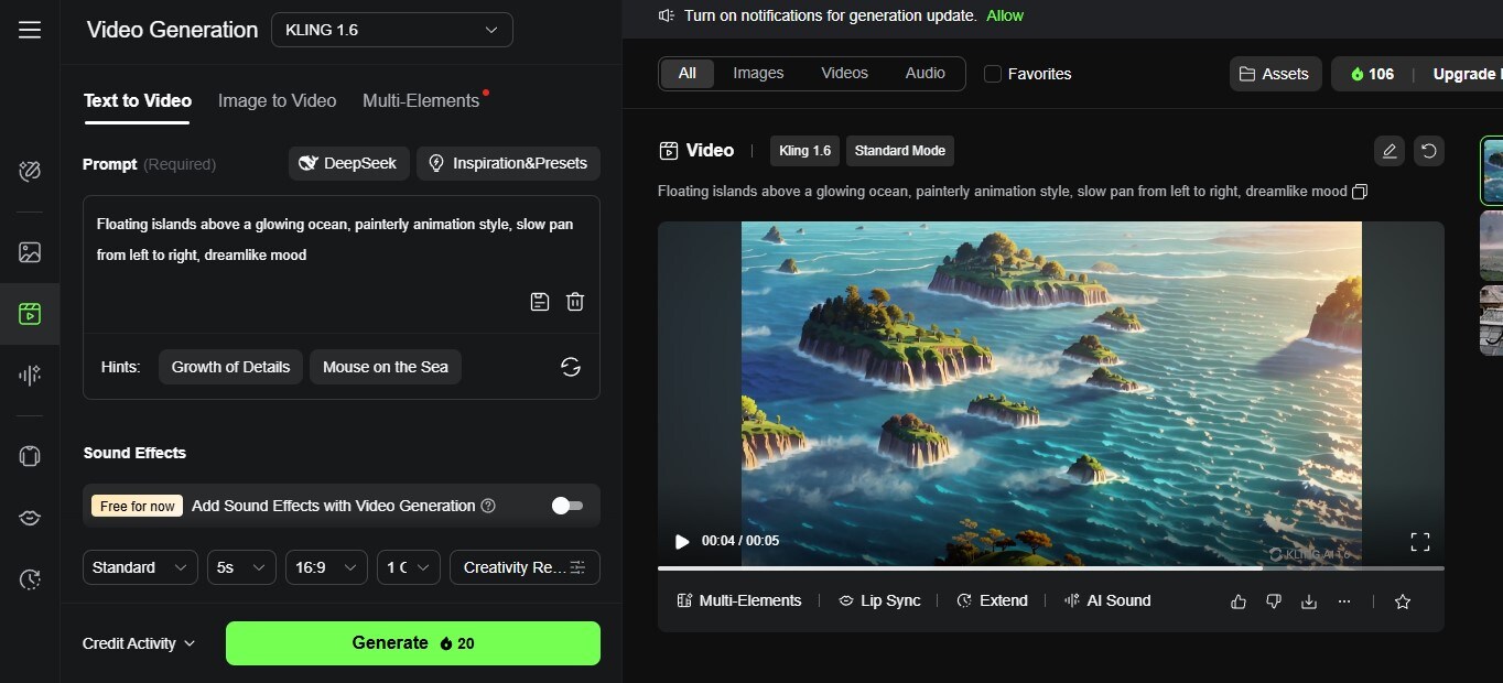 Kling AI floating islands generated video